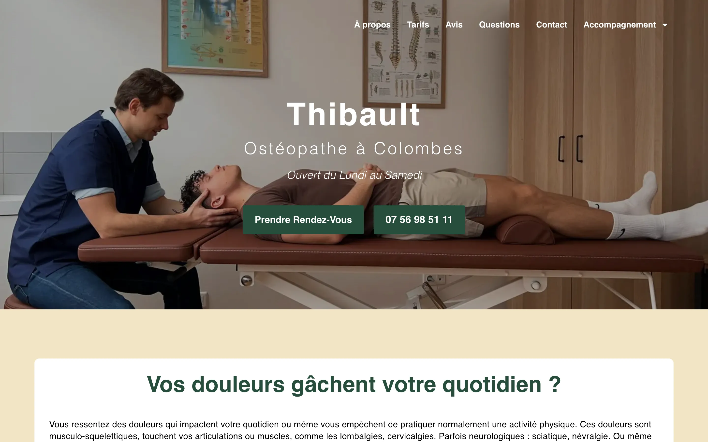 Avant : l’ancien site du cabinet, une photo plein écran avec le nom au centre