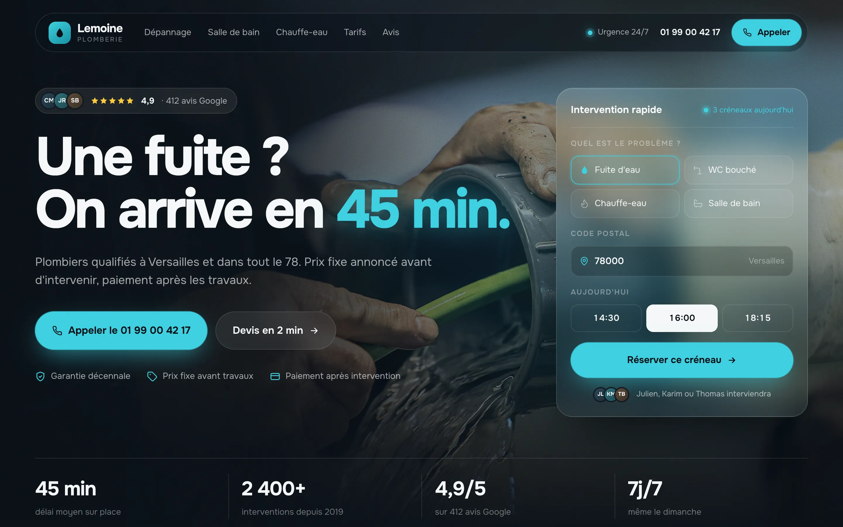 Après : site moderne, titre clair, réservation en ligne