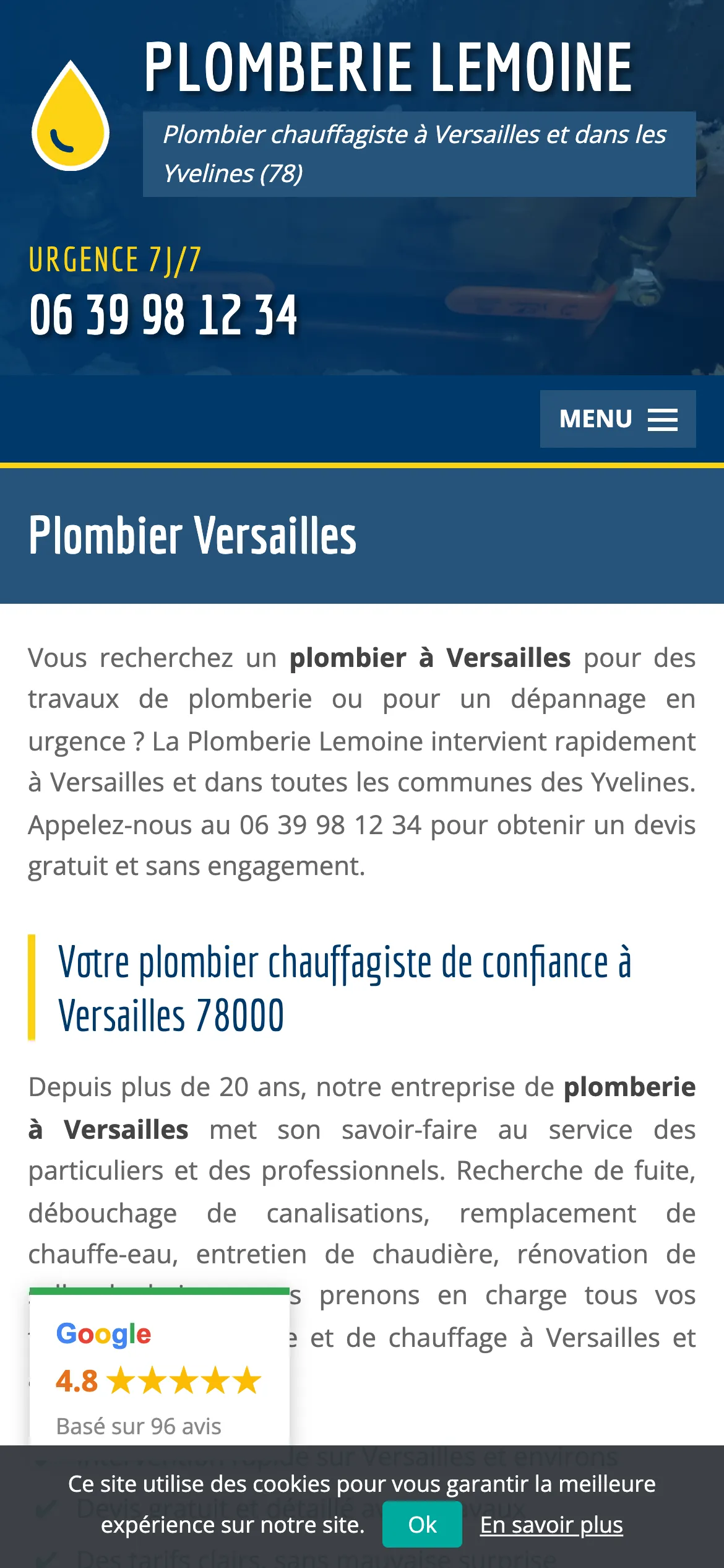 Avant, sur téléphone : bandeau, menu et texte dense